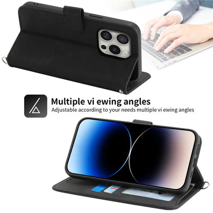 For iPhone 16 Pro Leather Case Multiple Card Slots Phone Cover with 2 Straps