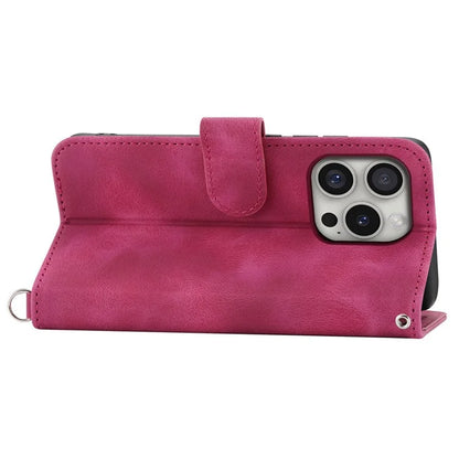 For iPhone 16 Pro Leather Case Multiple Card Slots Phone Cover with 2 Straps