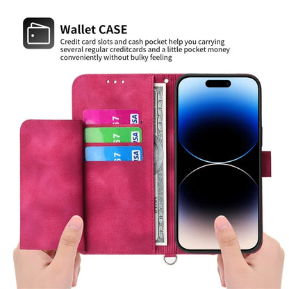 For iPhone 16 Pro Leather Case Multiple Card Slots Phone Cover with 2 Straps