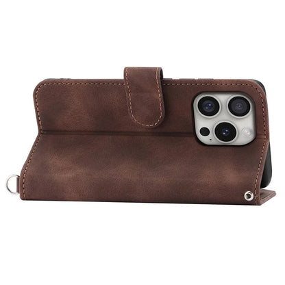For iPhone 16 Pro Leather Case Multiple Card Slots Phone Cover with 2 Straps