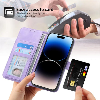 For iPhone 16 Plus Leather Case Multiple Card Slots Phone Cover with 2 Straps