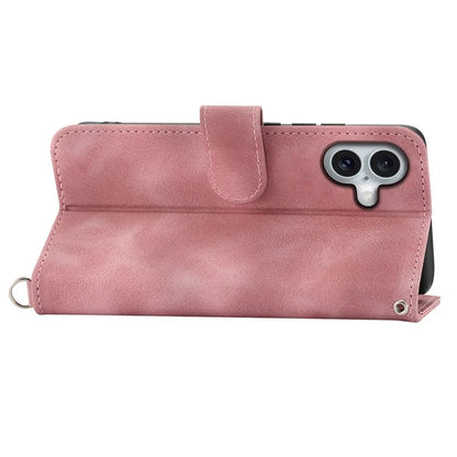 For iPhone 16 Plus Leather Case Multiple Card Slots Phone Cover with 2 Straps