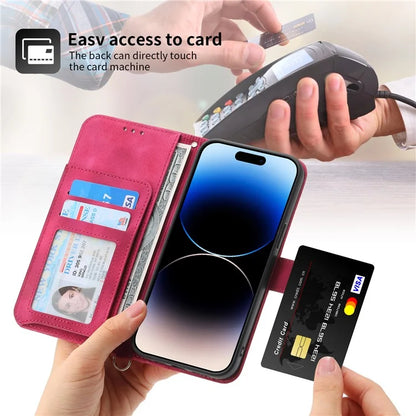 For iPhone 16 Plus Leather Case Multiple Card Slots Phone Cover with 2 Straps
