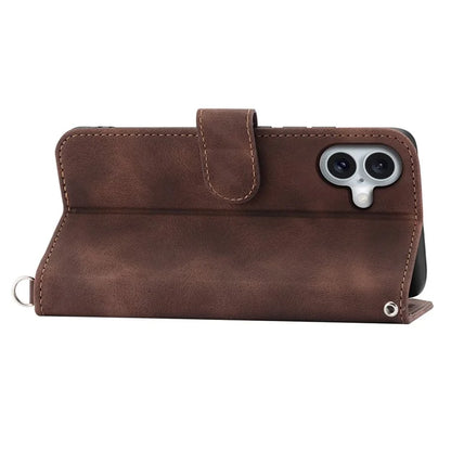 For iPhone 16 Plus Leather Case Multiple Card Slots Phone Cover with 2 Straps