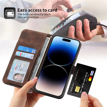 For iPhone 16 Plus Leather Case Multiple Card Slots Phone Cover with 2 Straps