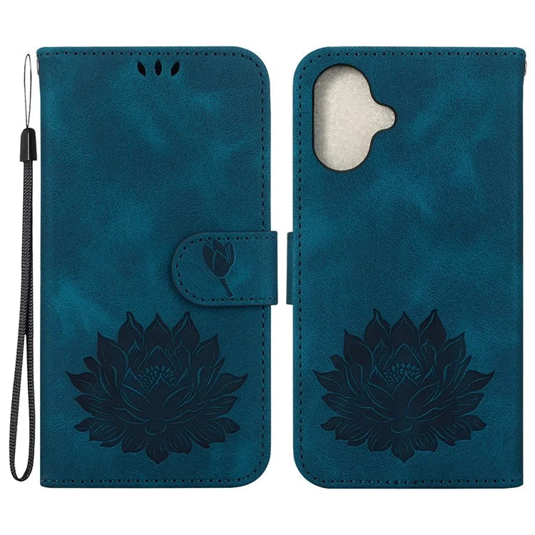For iPhone 16 Plus Phone Case Lotus Imprint Leather Stand Wallet Cover