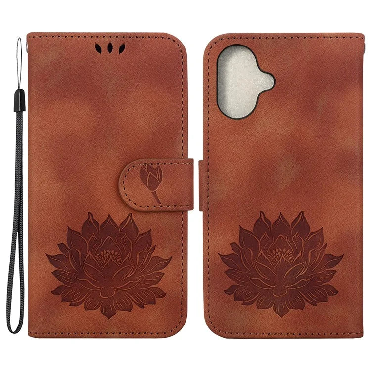 For iPhone 16 Plus Phone Case Lotus Imprint Leather Stand Wallet Cover