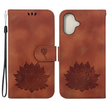For iPhone 16 Plus Phone Case Lotus Imprint Leather Stand Wallet Cover