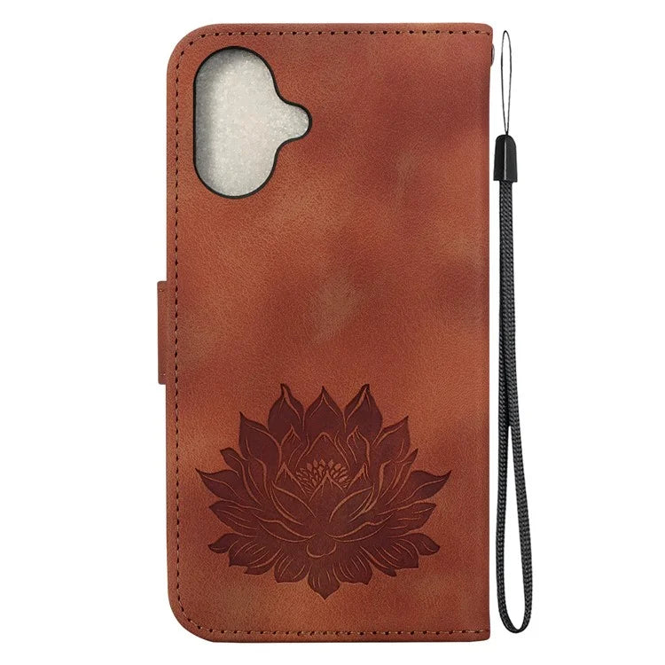 For iPhone 16 Plus Phone Case Lotus Imprint Leather Stand Wallet Cover