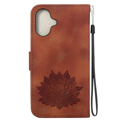 For iPhone 16 Plus Phone Case Lotus Imprint Leather Stand Wallet Cover