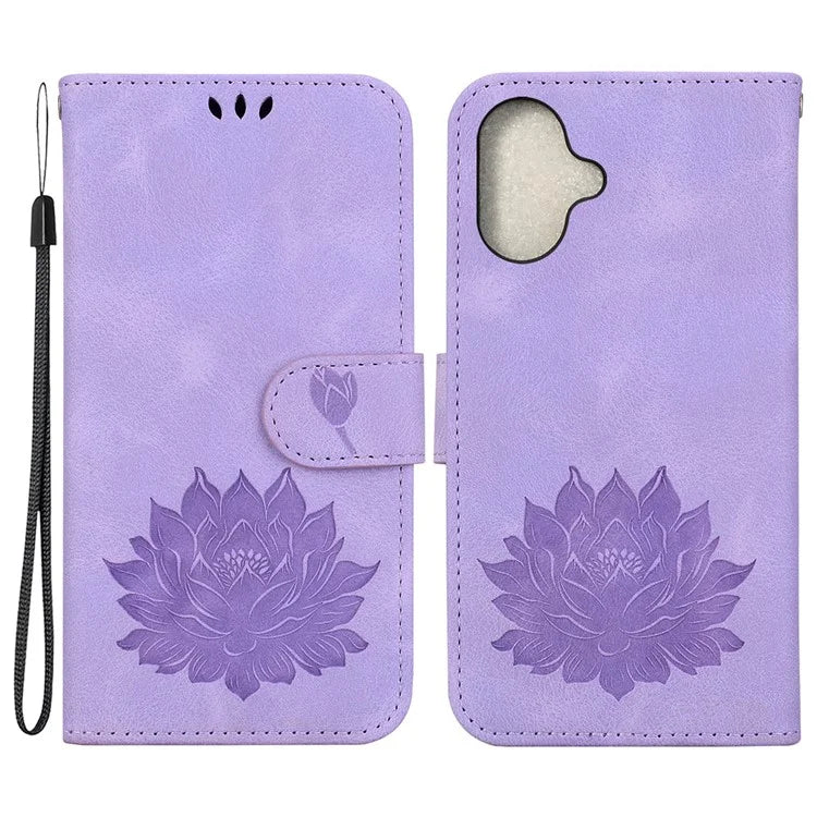 For iPhone 16 Plus Phone Case Lotus Imprint Leather Stand Wallet Cover