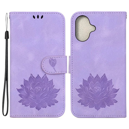 For iPhone 16 Plus Phone Case Lotus Imprint Leather Stand Wallet Cover