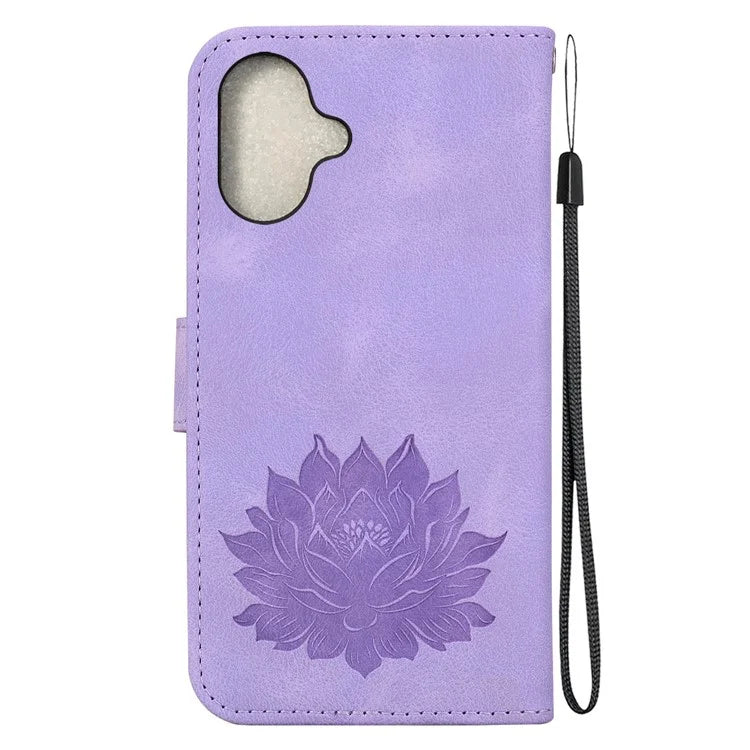 For iPhone 16 Plus Phone Case Lotus Imprint Leather Stand Wallet Cover