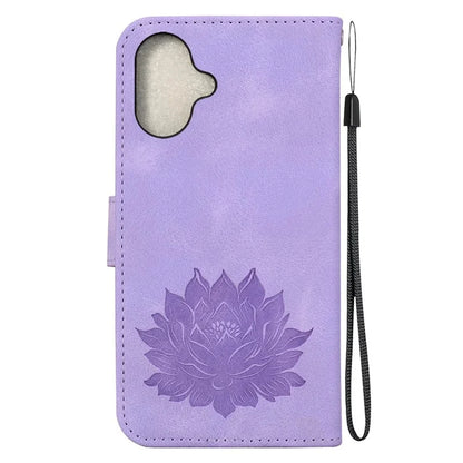 For iPhone 16 Plus Phone Case Lotus Imprint Leather Stand Wallet Cover