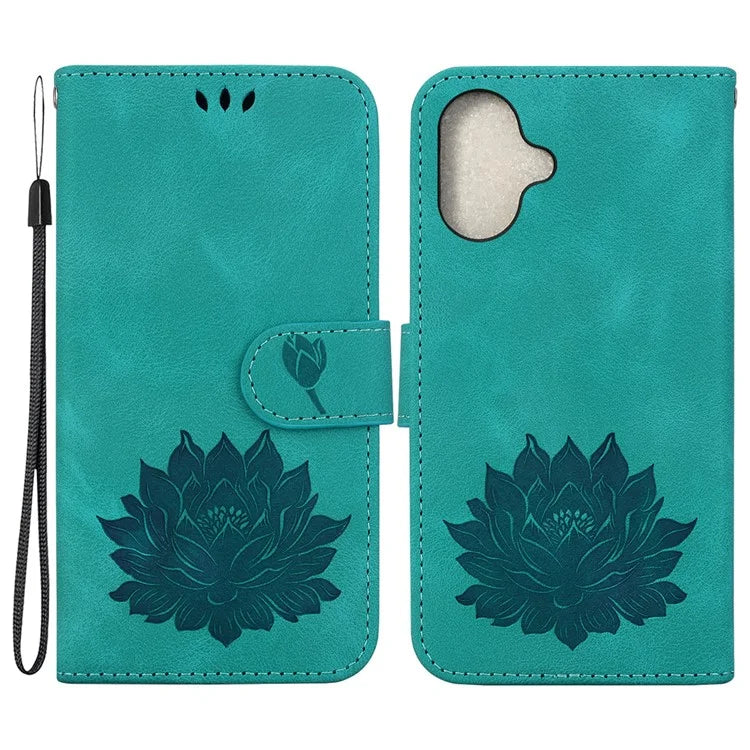 For iPhone 16 Plus Phone Case Lotus Imprint Leather Stand Wallet Cover