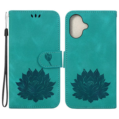For iPhone 16 Plus Phone Case Lotus Imprint Leather Stand Wallet Cover