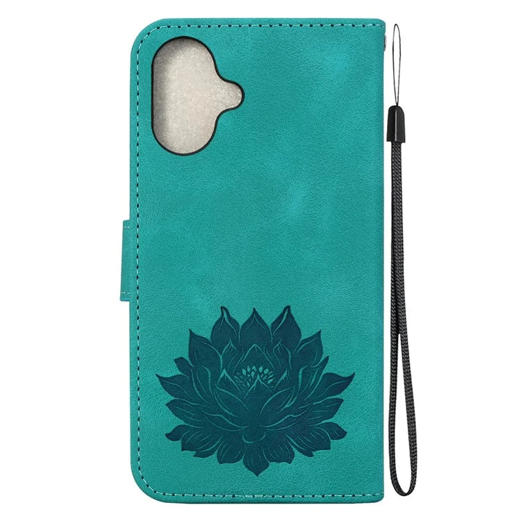 For iPhone 16 Plus Phone Case Lotus Imprint Leather Stand Wallet Cover
