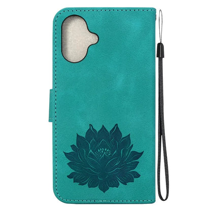 For iPhone 16 Plus Phone Case Lotus Imprint Leather Stand Wallet Cover