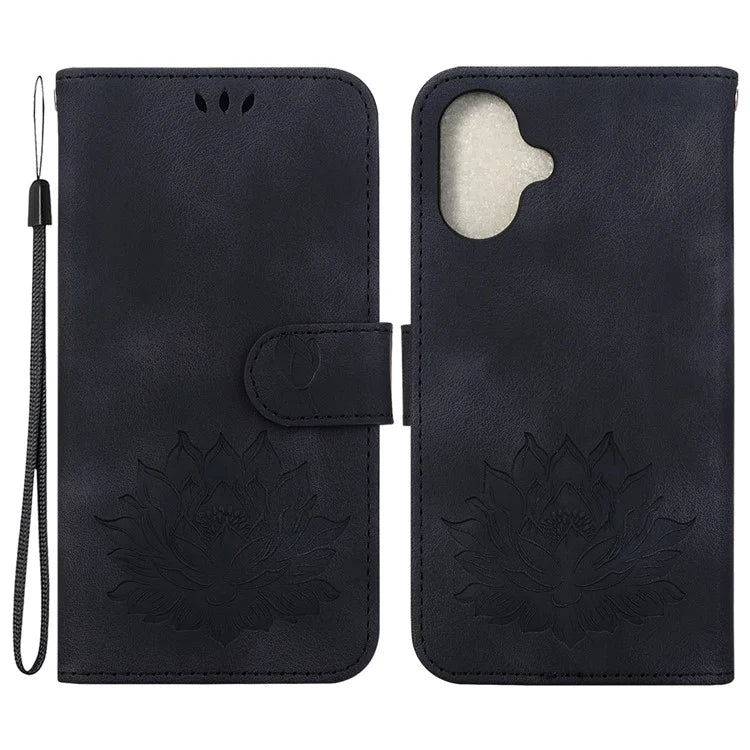 For iPhone 16 Plus Phone Case Lotus Imprint Leather Stand Wallet Cover