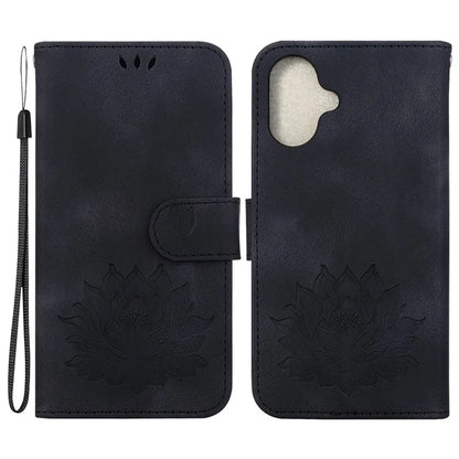 For iPhone 16 Plus Phone Case Lotus Imprint Leather Stand Wallet Cover