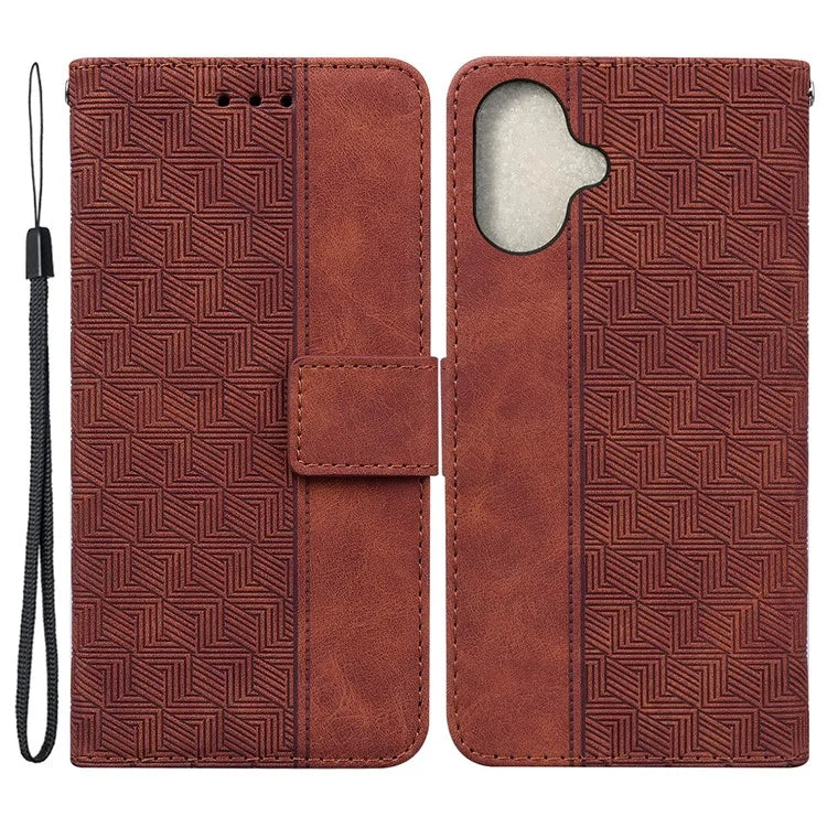 For iPhone 16 Plus Case PU Leather Geometry Imprint Wallet Phone Cover