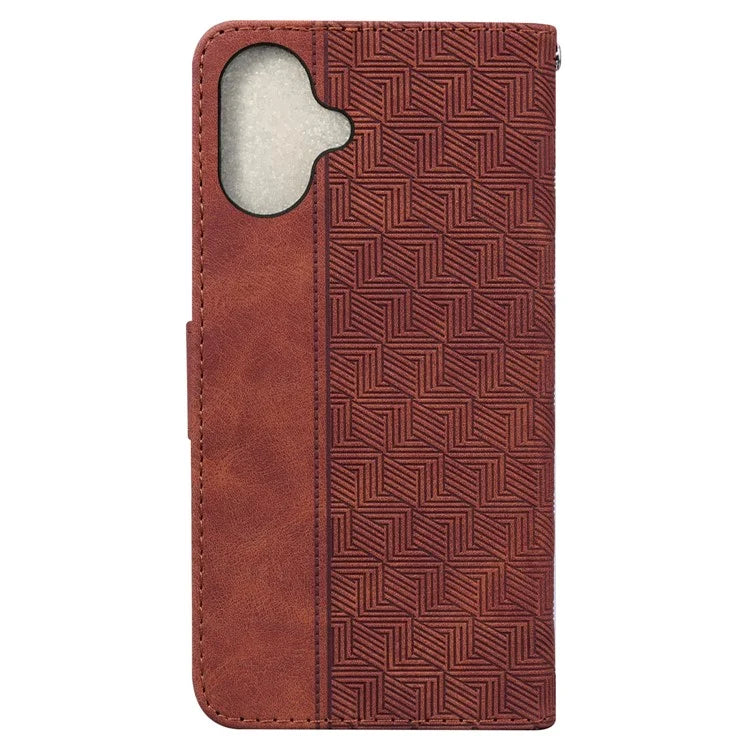For iPhone 16 Plus Case PU Leather Geometry Imprint Wallet Phone Cover