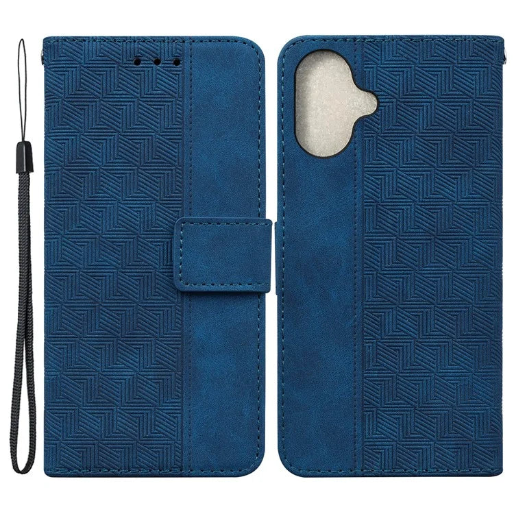 For iPhone 16 Plus Case PU Leather Geometry Imprint Wallet Phone Cover