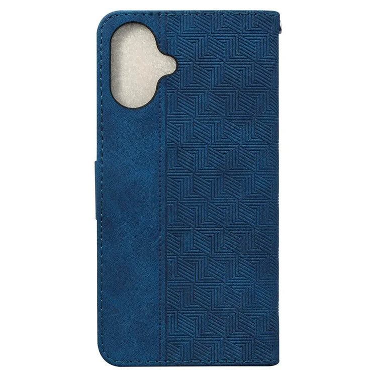For iPhone 16 Plus Case PU Leather Geometry Imprint Wallet Phone Cover