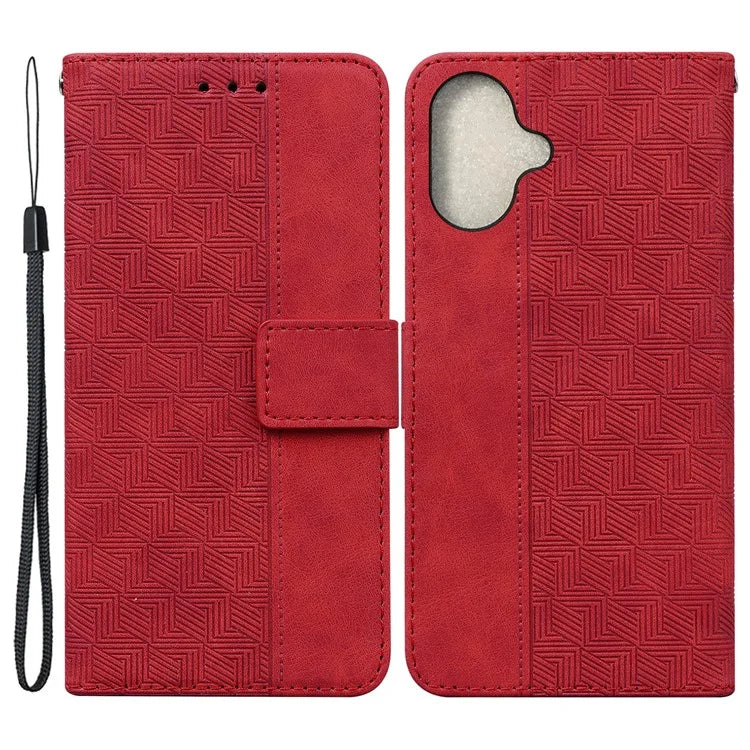 For iPhone 16 Plus Case PU Leather Geometry Imprint Wallet Phone Cover