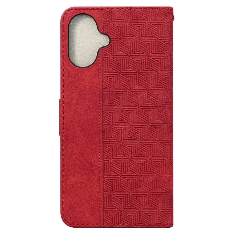 For iPhone 16 Plus Case PU Leather Geometry Imprint Wallet Phone Cover