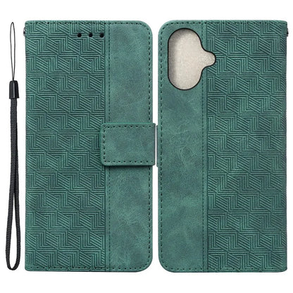 For iPhone 16 Plus Case PU Leather Geometry Imprint Wallet Phone Cover