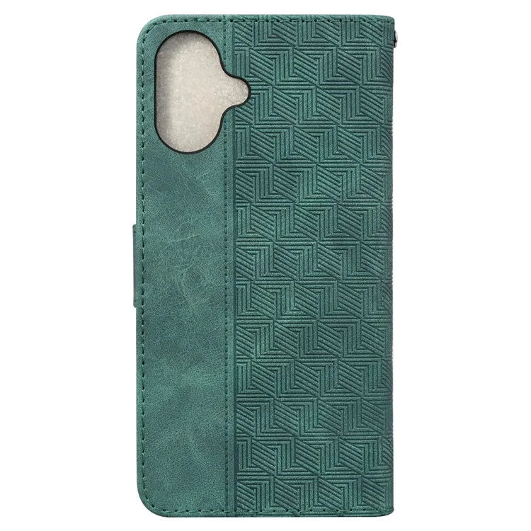For iPhone 16 Plus Case PU Leather Geometry Imprint Wallet Phone Cover