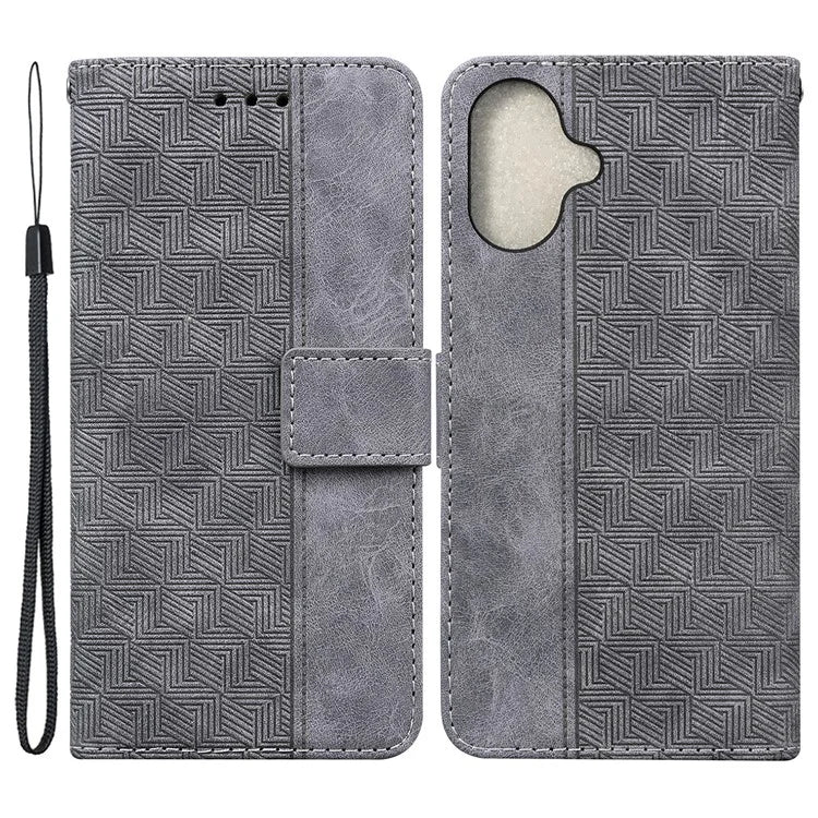 For iPhone 16 Plus Case PU Leather Geometry Imprint Wallet Phone Cover