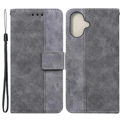 For iPhone 16 Plus Case PU Leather Geometry Imprint Wallet Phone Cover