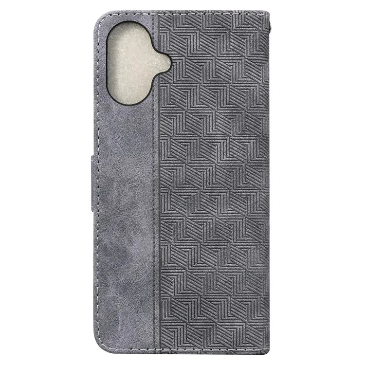 For iPhone 16 Plus Case PU Leather Geometry Imprint Wallet Phone Cover