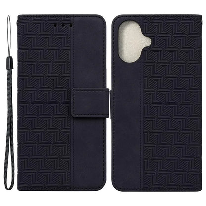 For iPhone 16 Plus Case PU Leather Geometry Imprint Wallet Phone Cover