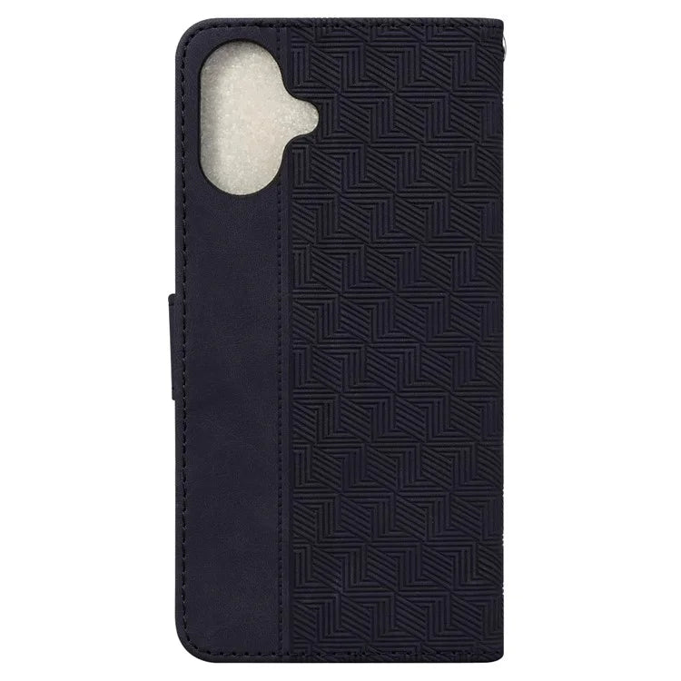 For iPhone 16 Plus Case PU Leather Geometry Imprint Wallet Phone Cover