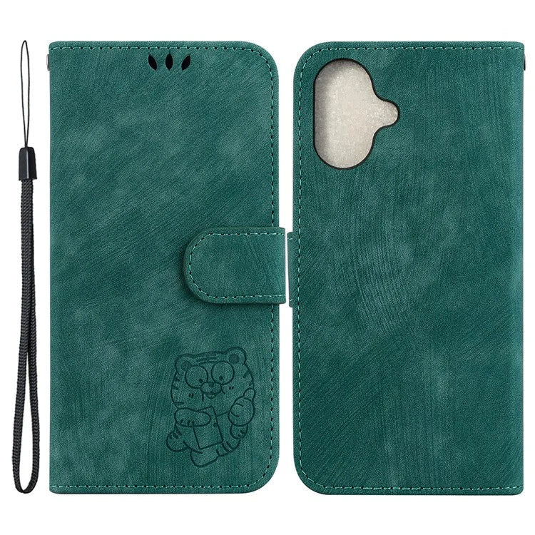 For iPhone 16 Plus Stand Case Cute Tiger Imprint Leather Wallet Phone Cover