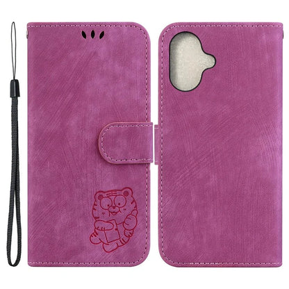 For iPhone 16 Plus Stand Case Cute Tiger Imprint Leather Wallet Phone Cover
