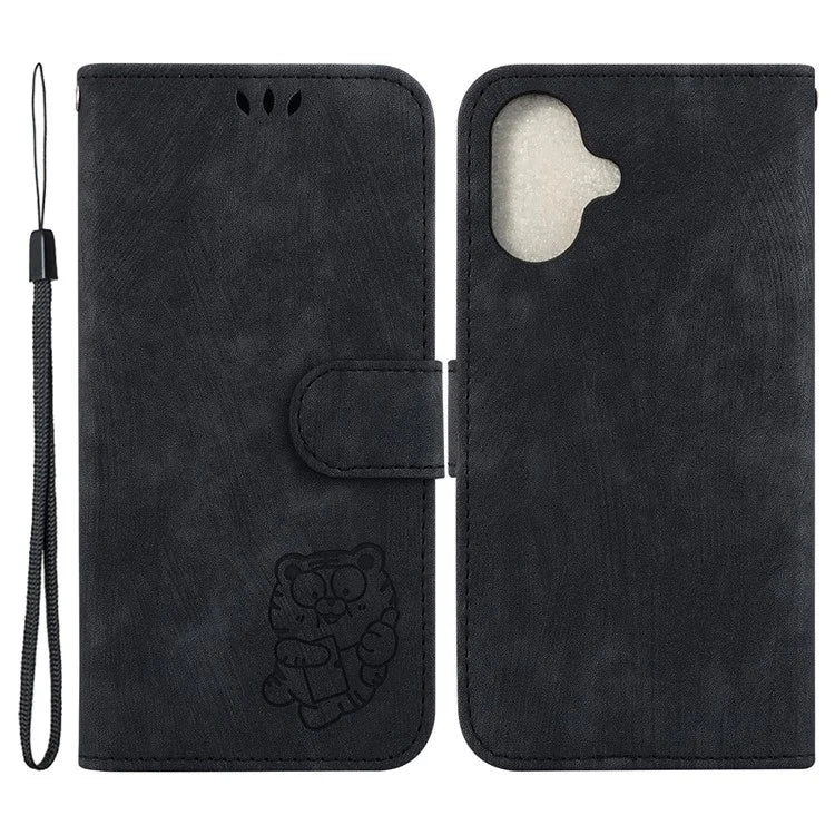 For iPhone 16 Plus Stand Case Cute Tiger Imprint Leather Wallet Phone Cover