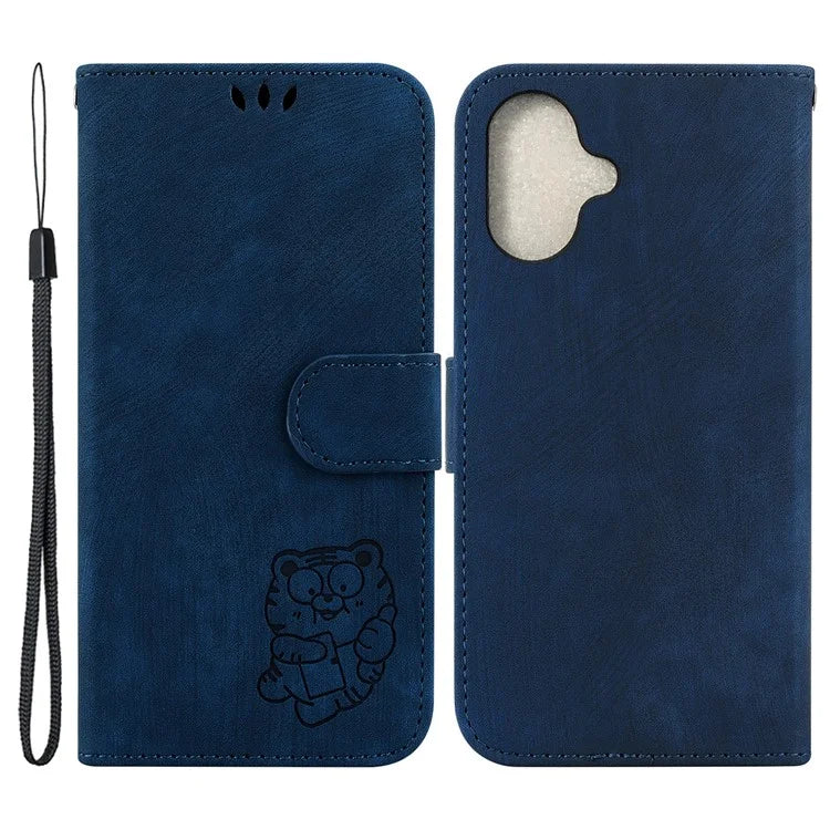 For iPhone 16 Plus Stand Case Cute Tiger Imprint Leather Wallet Phone Cover