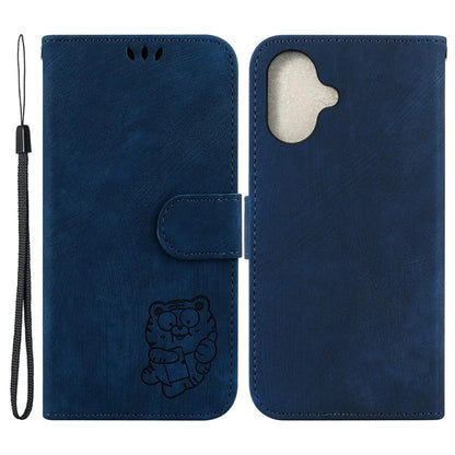 For iPhone 16 Plus Stand Case Cute Tiger Imprint Leather Wallet Phone Cover