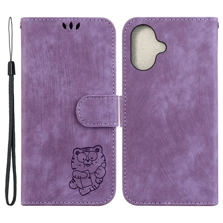 For iPhone 16 Plus Stand Case Cute Tiger Imprint Leather Wallet Phone Cover
