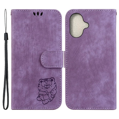 For iPhone 16 Plus Stand Case Cute Tiger Imprint Leather Wallet Phone Cover
