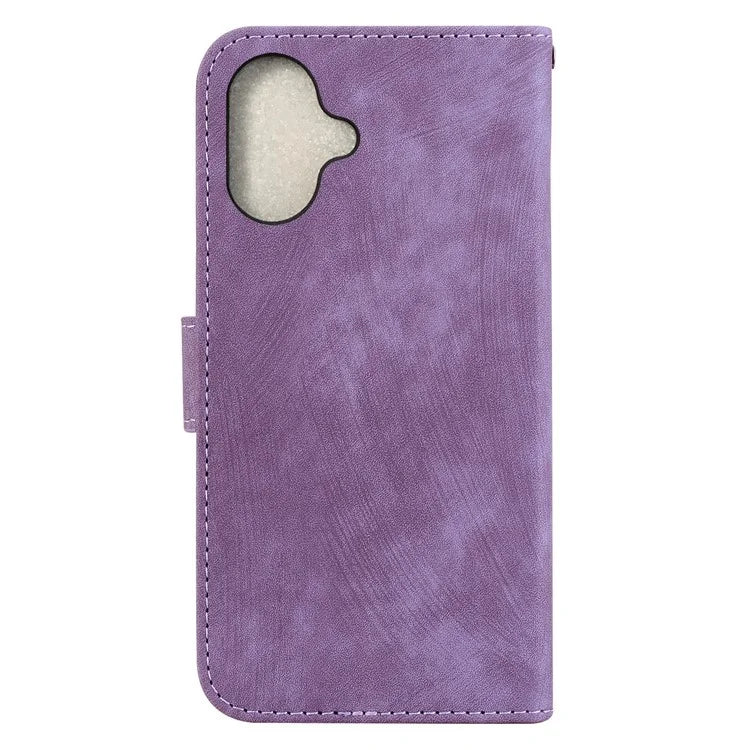 For iPhone 16 Plus Stand Case Cute Tiger Imprint Leather Wallet Phone Cover