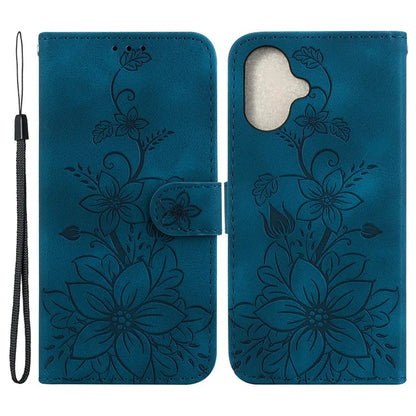 For iPhone 16 Plus Wallet Case PU Leather Phone Cover Flower Imprinted