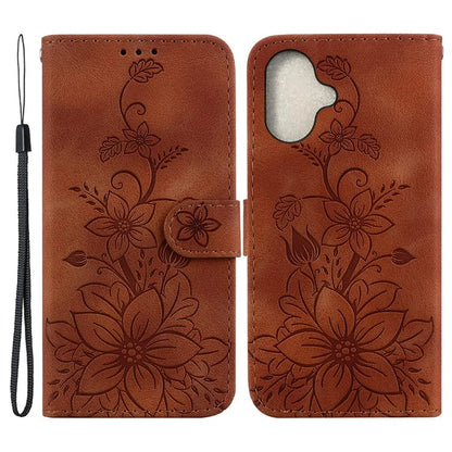 For iPhone 16 Plus Wallet Case PU Leather Phone Cover Flower Imprinted