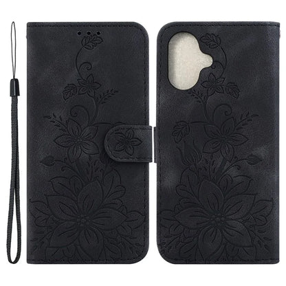 For iPhone 16 Plus Wallet Case PU Leather Phone Cover Flower Imprinted