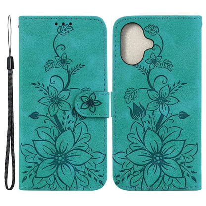 For iPhone 16 Plus Wallet Case PU Leather Phone Cover Flower Imprinted