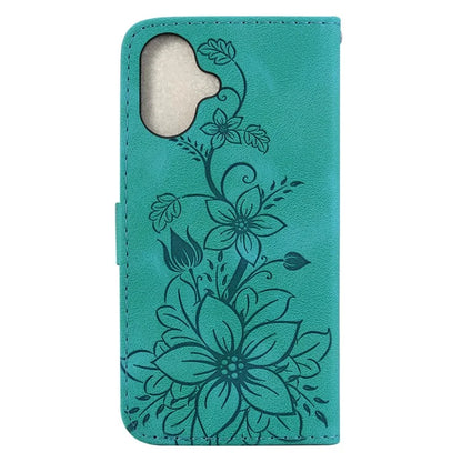 For iPhone 16 Plus Wallet Case PU Leather Phone Cover Flower Imprinted
